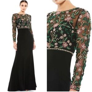 MAC DUGGAL Beaded Illusion High Neck Trumpet Gown NEW Size 8 Dress Black